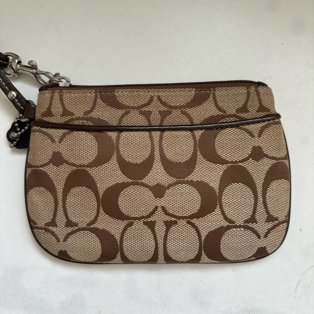Coach Beige and Brown Signature Canvas Wristlet